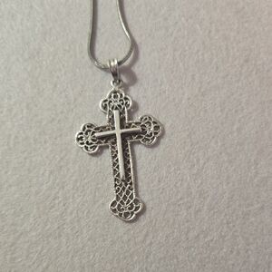 Elegant Sterling Silver Cross Pendant Necklace 2 1/2" X 1 1/2"